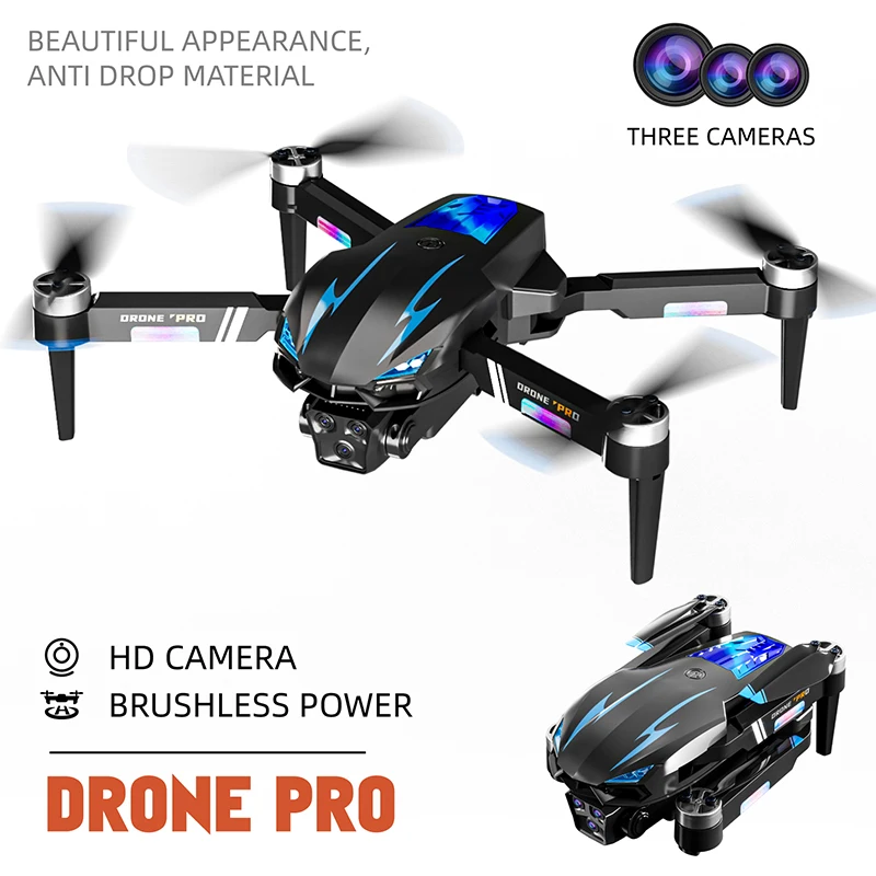 E666Drone optical flow positioning obstacle avoidance brushless three camera cool light control 360 electric lens high-definiti