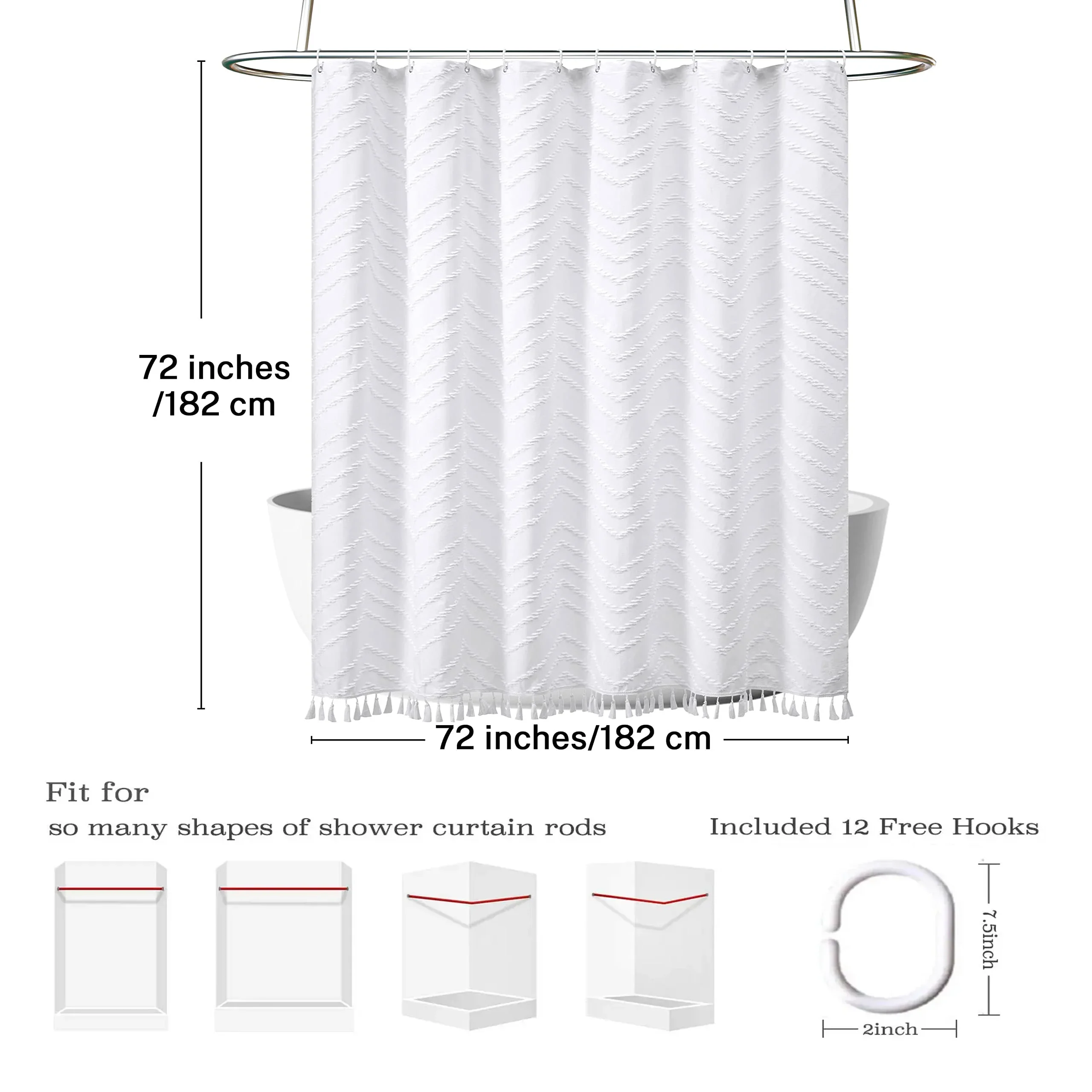1Pc Boho Shower Curtain Tassel Woven Fabric Waterproof Bathroom Curtains With Hooks Modern Bathtub Curtain Bathroom Accessories