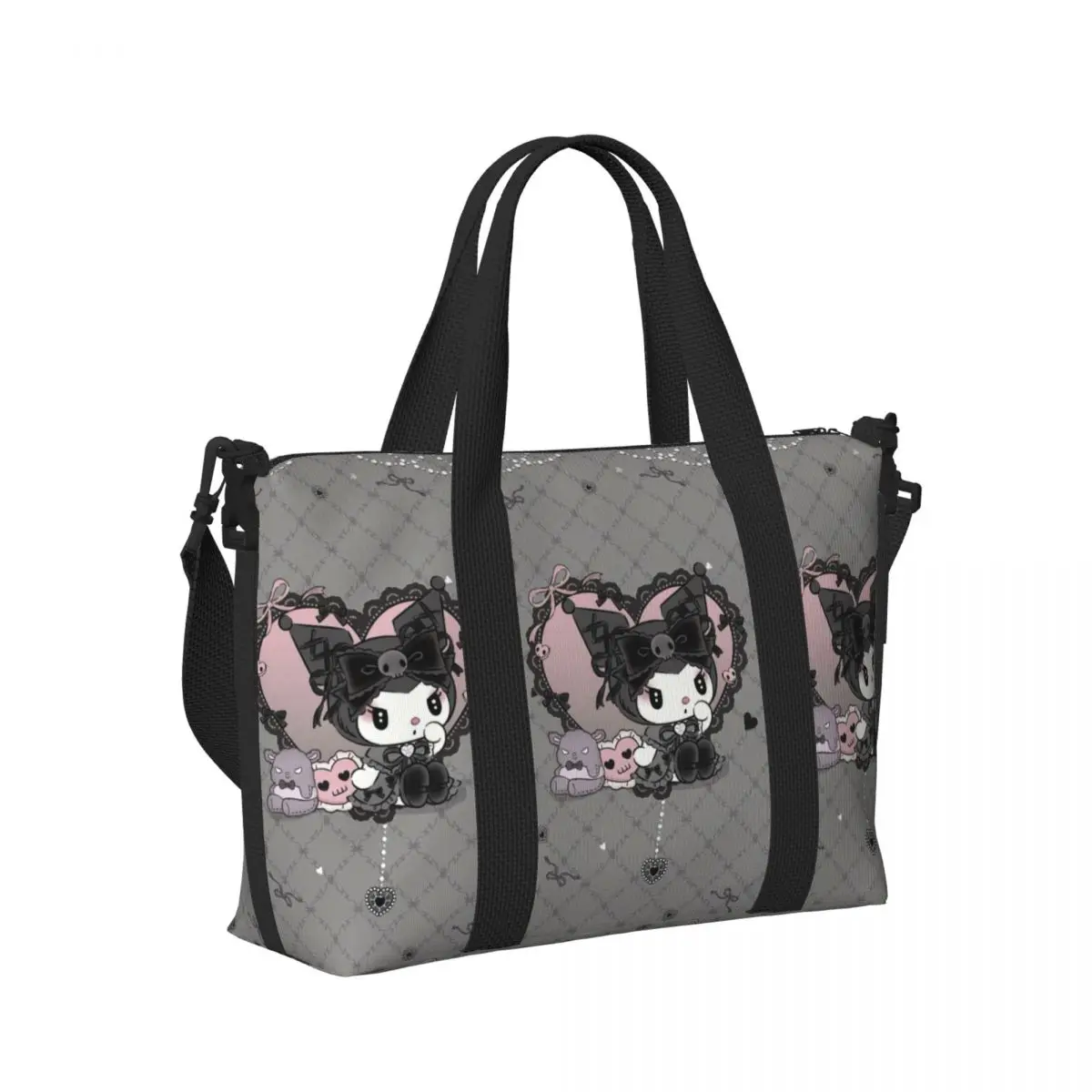 Custom Cartoon Kuromi Tote Bag for Women Big Capacity Anime Gym Beach Travel Bags