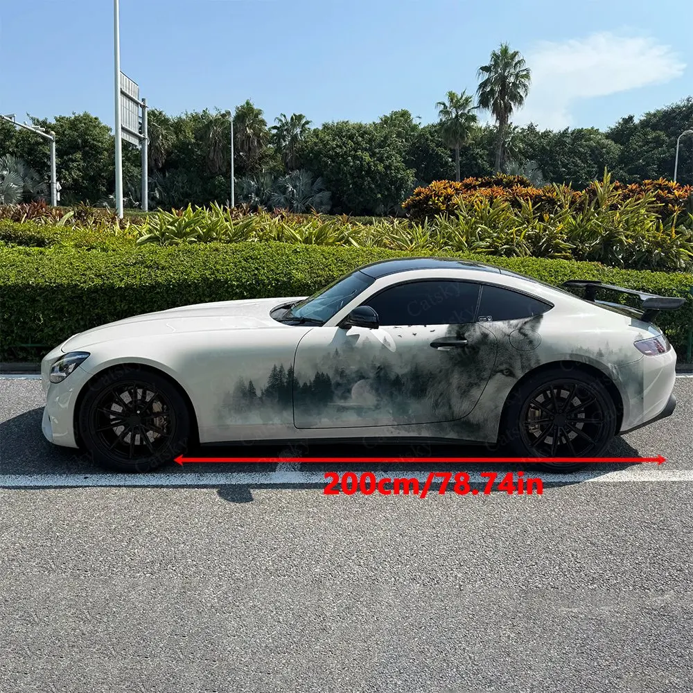 2pcs Forest Grey Wolf Pattern Car Side Wraps, Self-Adhesive PVC Waterproof & Scratch-Resistant Stickers, Car Accessory Gift