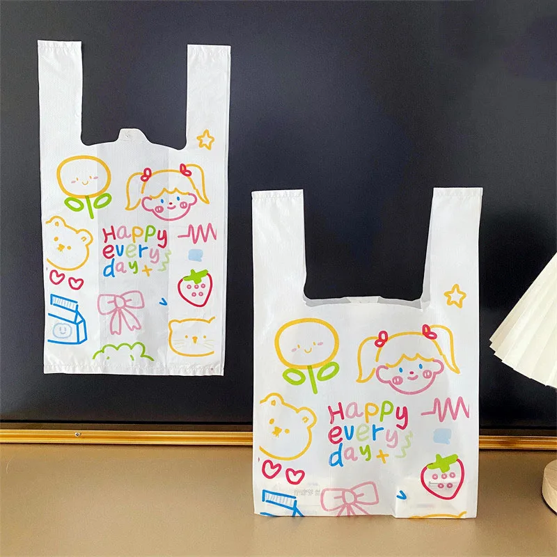 50pcs/pack Plastic Bag kitchen Storage Organization Packaging Supermarket Grocery Shopping Gifts Birthday Cute Cartoon Pattern