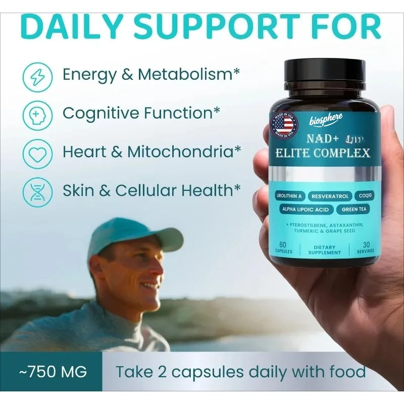 

NAD 300 мг содержит уолитлин А, ресвератрол, коэнзим Q10, антиоксидант, сотовая энергия, здоровье mitochondrial и поддержка старения