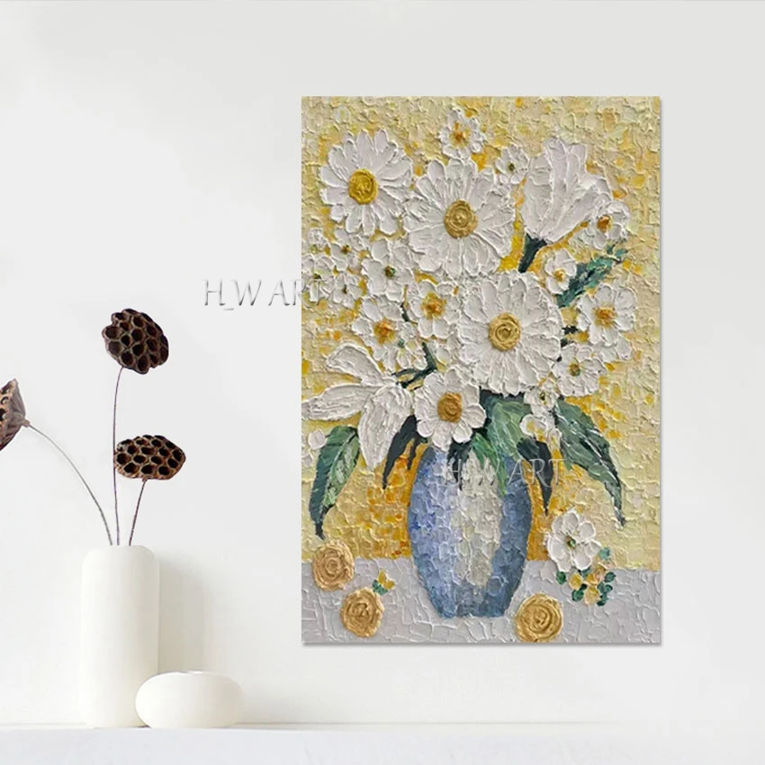 Acrylic Texture Abstract Canvas Roll Impressionist Still Life Decor Unframed Wall Art Picture Oil Painting Flowers In Vases