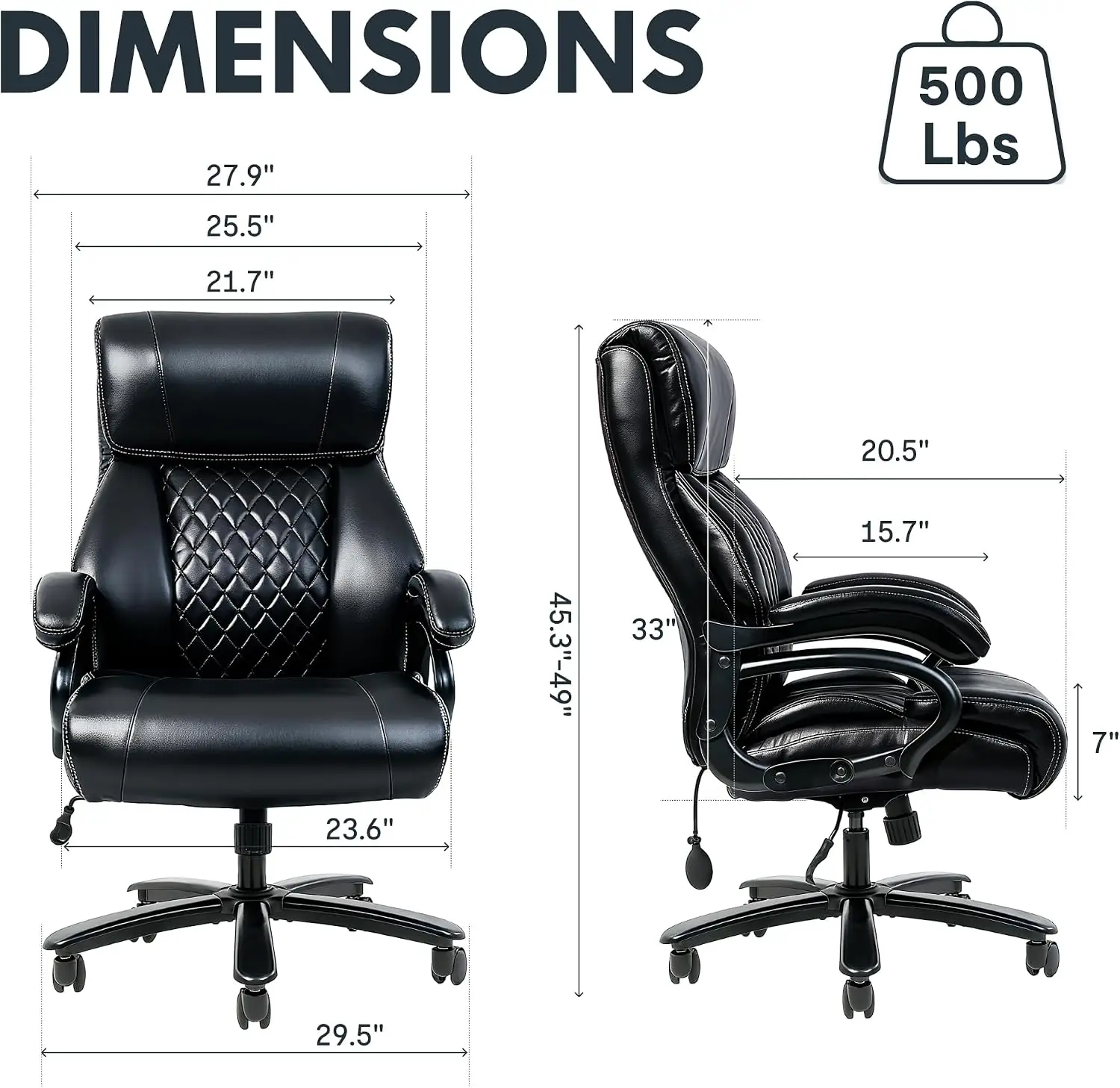 500lbs Big and Tall Office Chair for Heavy People, High Back Heavy Duty Computer Chair with Stable Armrest 1D Lumbar Support, De