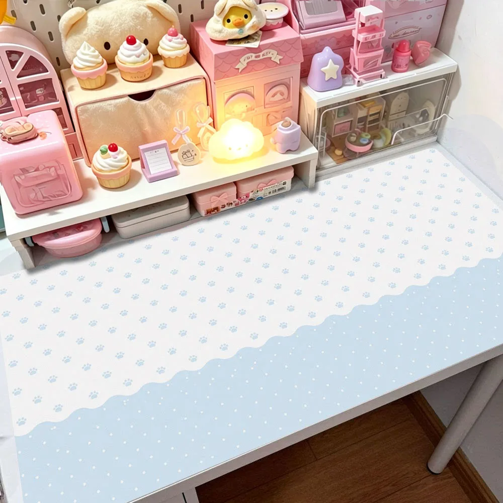 Full Screen Polka Dots Kitten Puppy Paw Y2K INSPU Leather Desk Pad Protector Mouse Pad Office Desk Mat Non-Slip Desk Blotter Pad