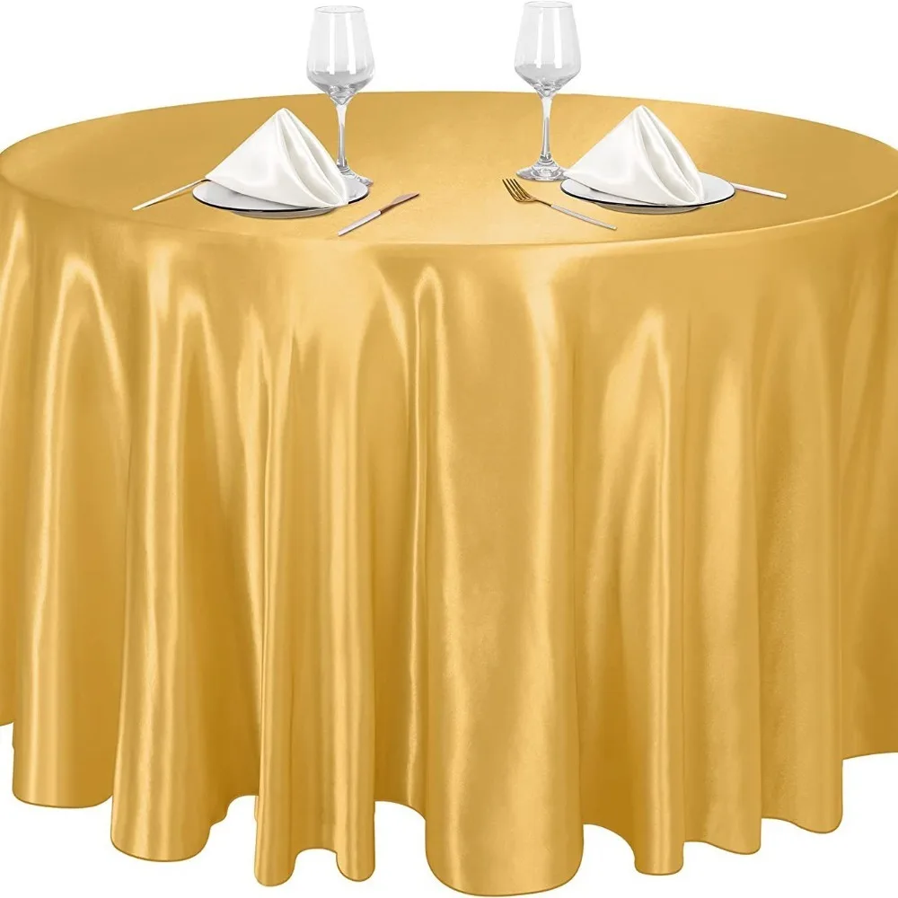 

Luxurious Smooth Round Satin Tablecloth Imitation Silk Solid Color Table Cover Bright Table Decoration Wedding