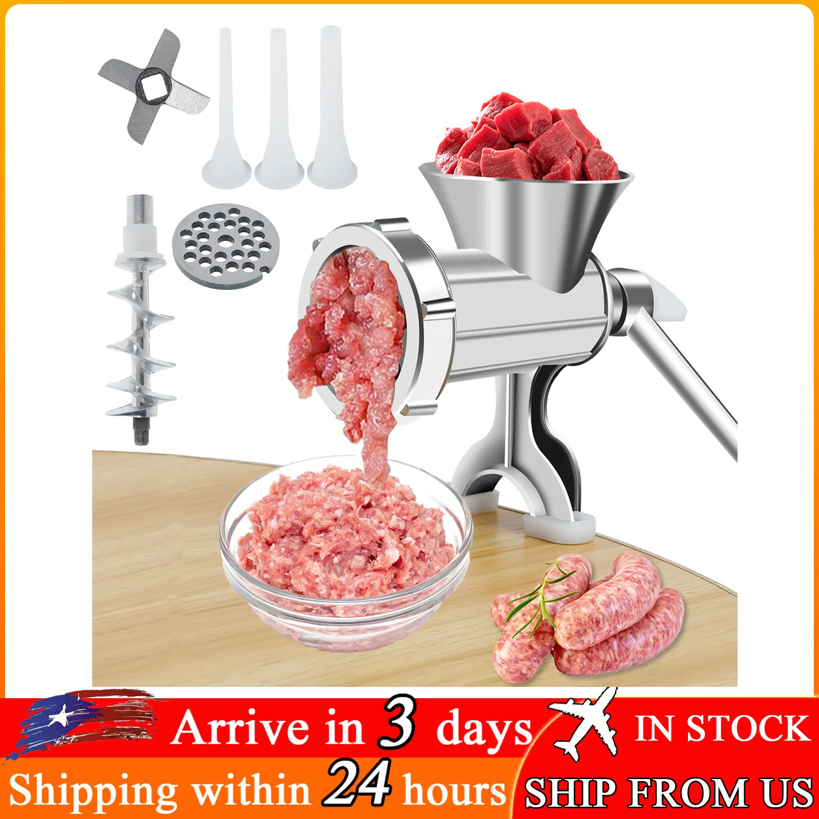 

Manual Meat Grinder Meat Crank Rustproof Sausage Maker Table Mount Pork Mincer with 3 Sausage Maker Tube Meat Grinding Machine