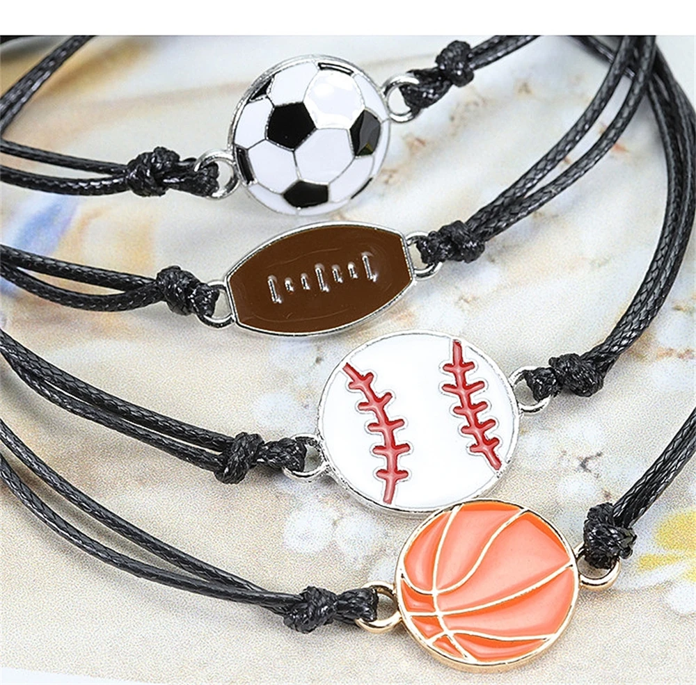 Bracciale da basket da calcio intrecciato a mano, corda da polso regolabile per donna, uomo, partita sportiva, souvenir, accessori per gioielli, regalo