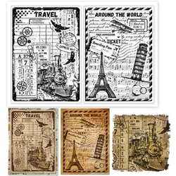 1 szt. Vintage bilety podróżne przezroczyste znaczki dla DIY Scrapbooking pocztówki podróżne pieczątka silikonowa przezroczyste znaczki 6.3 × 4.33 cala