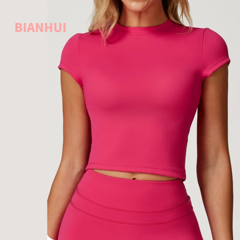 

BIANHUI T-shirt Sportswear Woman Gym Yoga Shirt For Women Tight-Fit Beauty Back Sports Top Short Sleeve Running Fitness Outwear