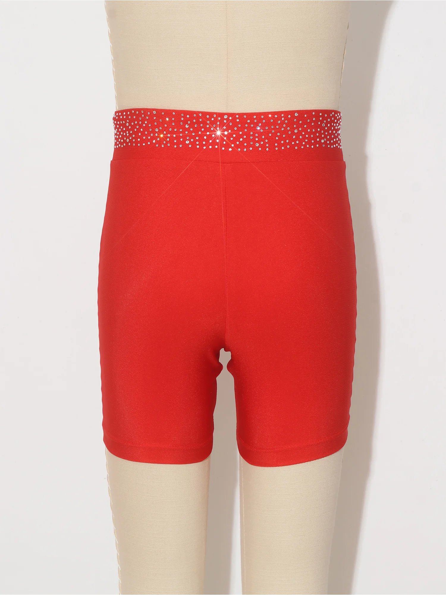 Kids Girls Sparkling Rhinestone Rhythmic Gymnastics Costume Elastic Waistband Shorts Ballet Dance Figure Skating Costumes