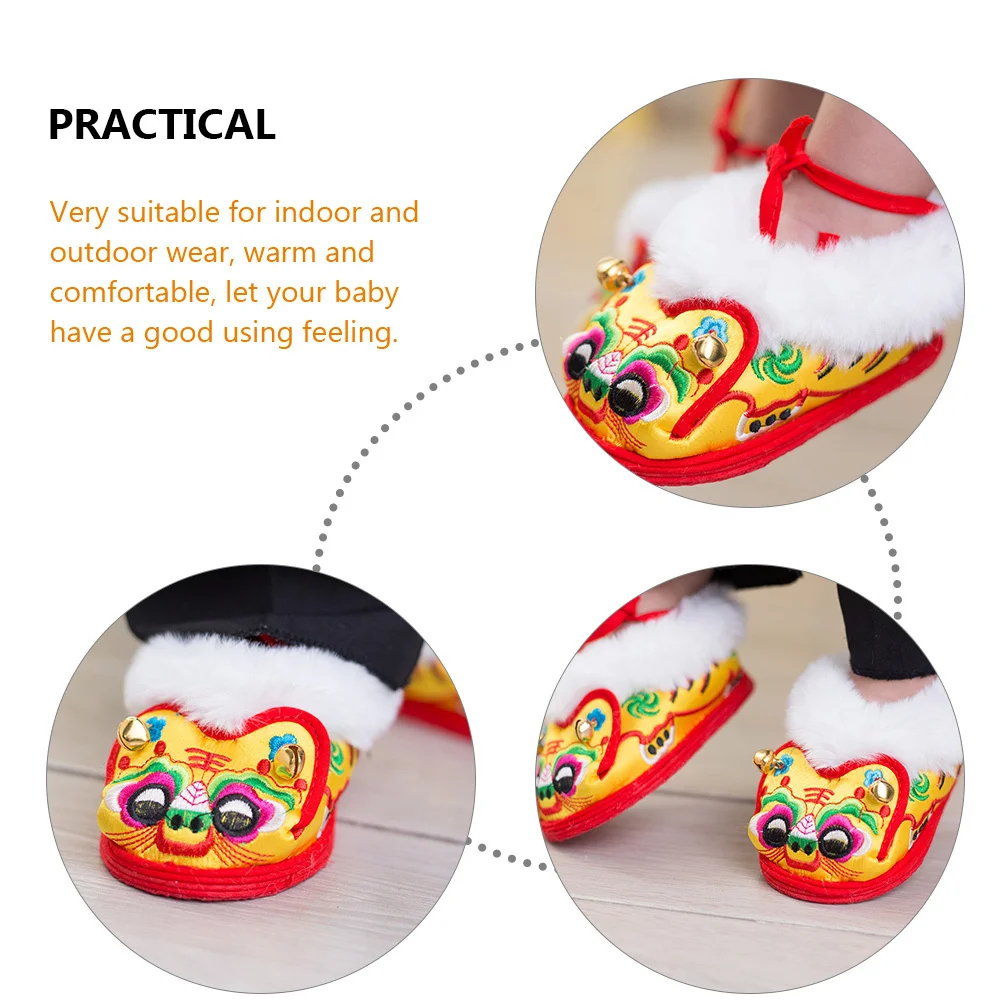 

1Pair Toddler Walking Shoes Baby Winter Warm Tiger Embroidered Coral Fleece Indoor Outdoor Non Slip Infant Footwear