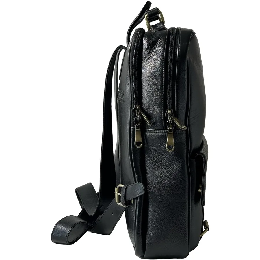 حقيبة ظهر للكمبيوتر المحمول من الجلد الأسود الفاخر مقاس 15.6 بوصة للرجال والنساء. حقيبة جلدية للاستخدام المهني في المكتب والعمل #3