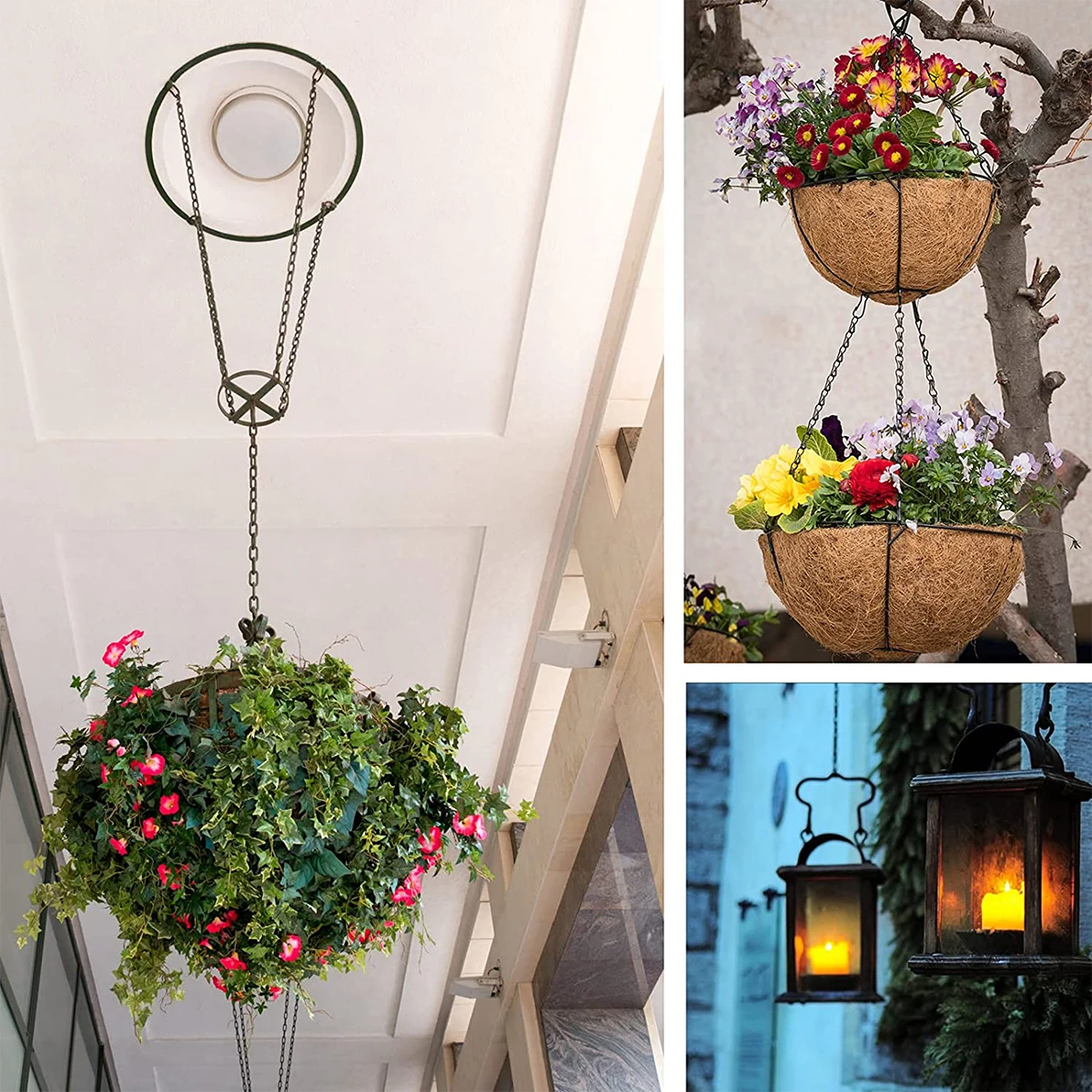 40Cm Rotan Opknoping Mand Bloempot Keten Hydrocultuur Planten Plant Grow Gereedschap Tuin Decoraties Met 3 Haken