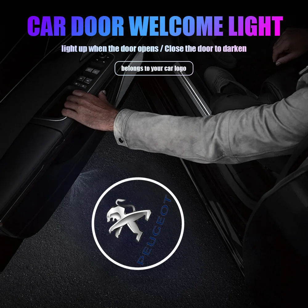 Car Door Wireless HD Logo Welcome Lights Projector Auto Styling Decoration Tools For Peugeot GT 206 207 208 2008 308 3008 508 J9