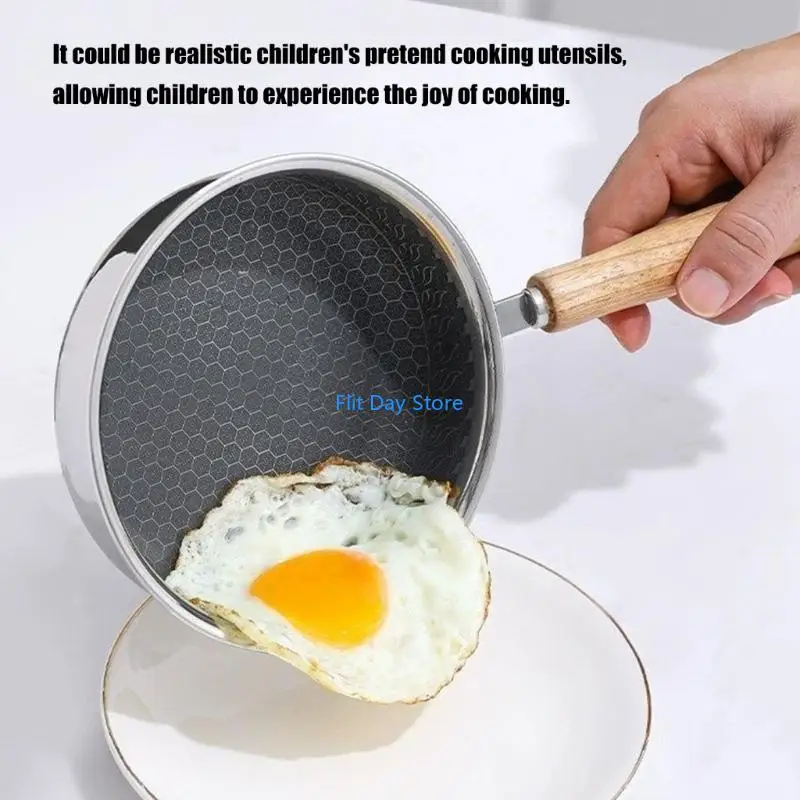 F92C Efficient Stainless Steel Cooking Pan With Wooden Grip For Even Heat Distribution