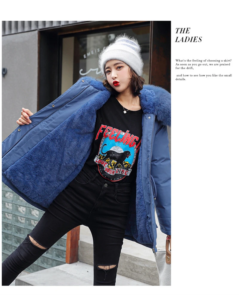 Winter Jacket Coat New Women Parka Clothes Long Coat Wool Liner Hooded Jacket Fur Collar Thick Warm Snow Wear Padded Parka