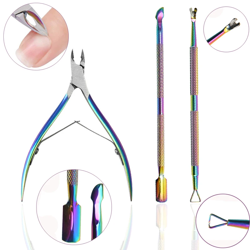 Professionele Dubbele Einde Removel Gel Nail Kits Manicure Set Kleurrijke Roestvrijstalen Draagbare Nagelnippers Schaar Cuticula Schoon