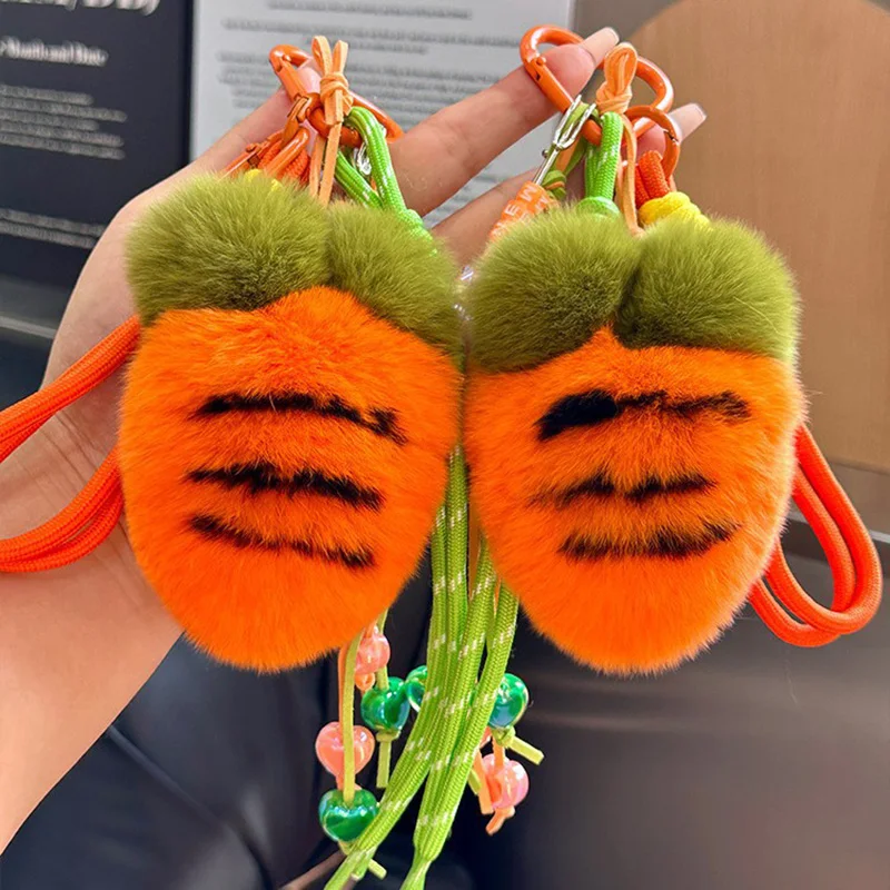 Brinquedo de pelúcia pingente pendurado ornamento boneca chaveiro bonito rabanete pele real pele de coelho macio e confortável