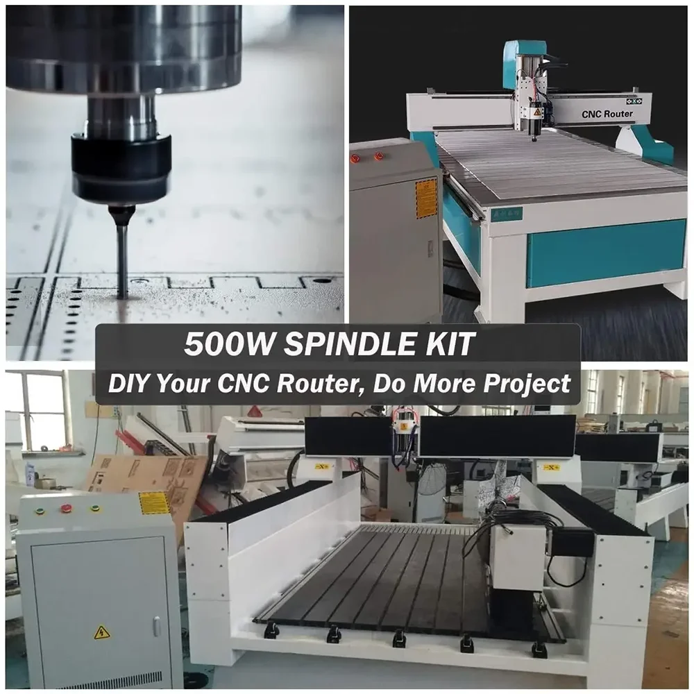 500W Air Cooled Spindle CNC Spindle Kit 500W Spindle Motor+110V/220V Power Supply+52mm Clamps for CNC Engraving Malling Machine