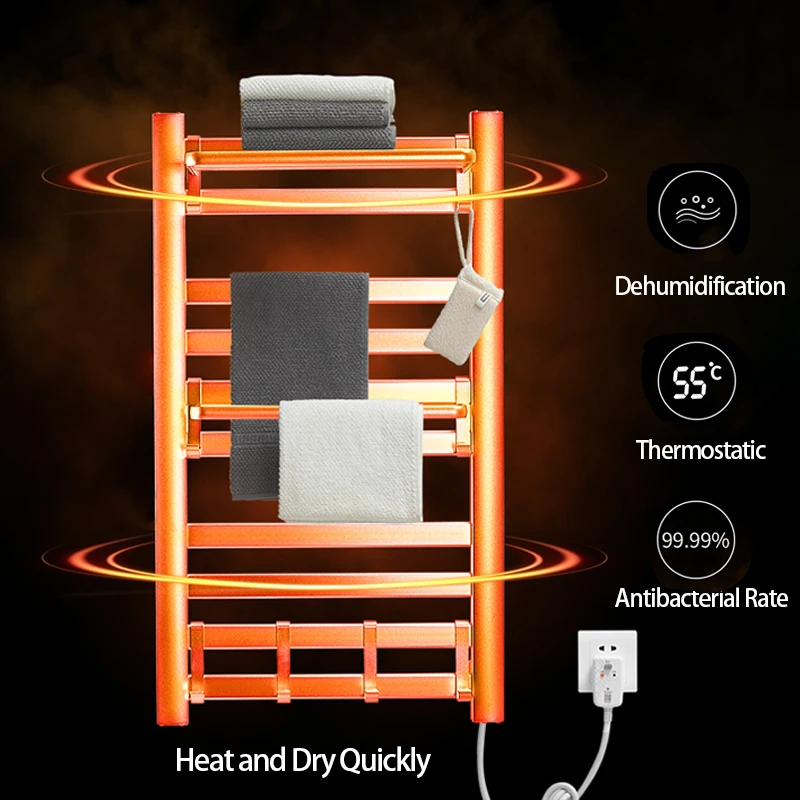 Imagem -04 - Radiador de Toalha Termostática para Banheiro Toalheiro Elétrico Montado na Parede Aquecedor de Toalha com Prateleira Trilho Aquecido