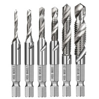 6pcs M3-M10 Screw Tap Drill Bits Hss Taps Countersink Deburr Set Metric Combination Bit High Speed Steel 1/4 In Quick Change Hex