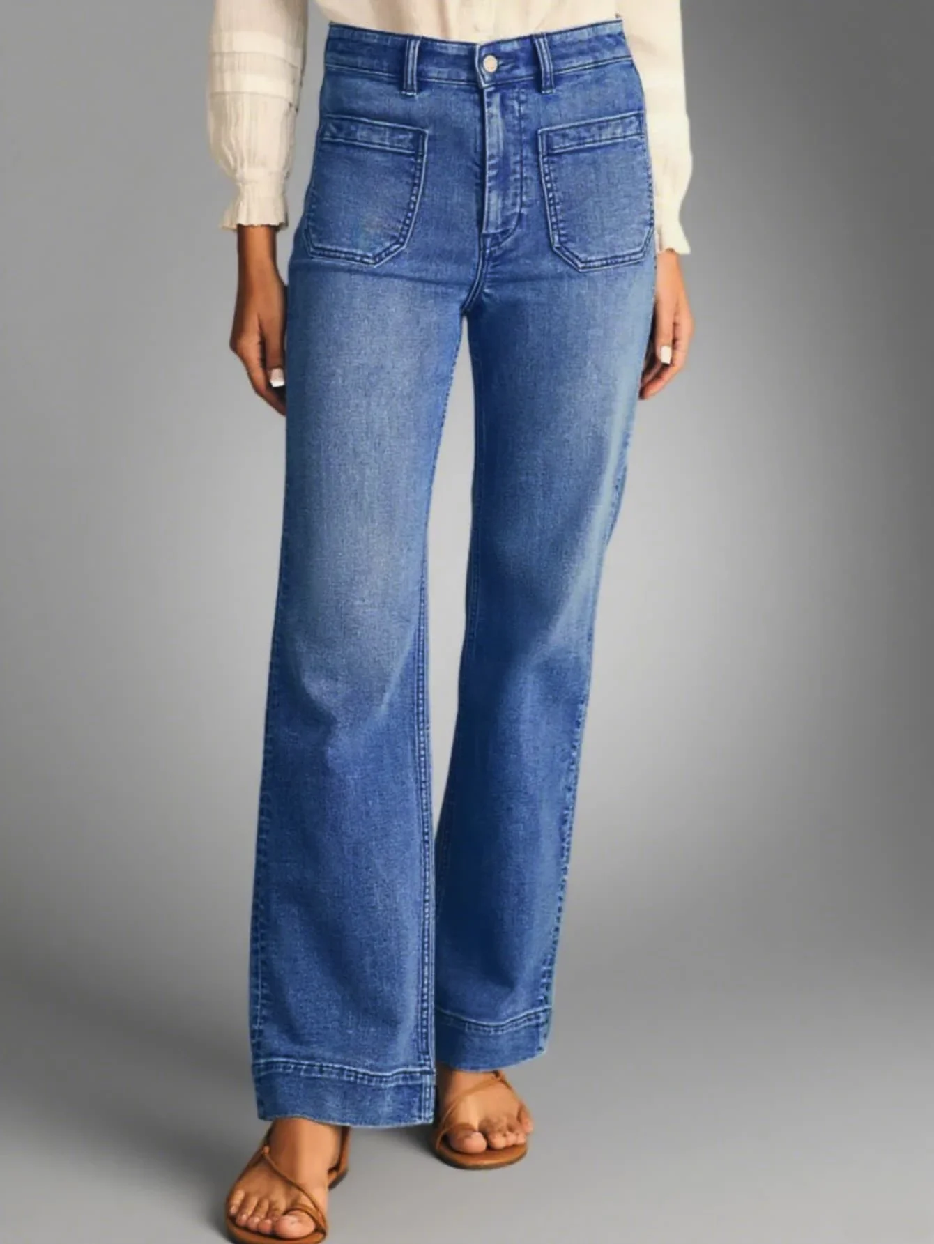 

Джинсы для женщин Y2k Джинсы Винтажные синие эластичные джинсовые брюки с высокой талией Прямые брюки с карманами Модная мода