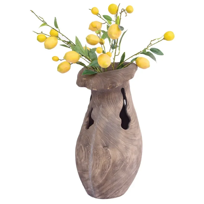 Handmade Roasted Paulownia Wood Retro Vase Flower Pot Pastoral Warm Home Decor Craft Bucket for Homestay Interior Decoration