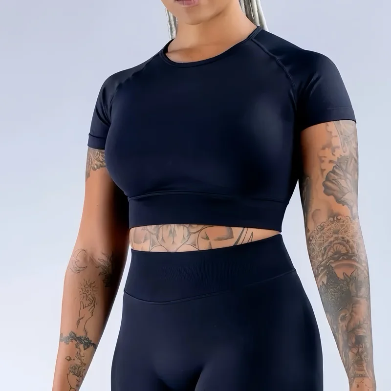 

DF Impact Crop Top with Logo Women's Short Sleeve Yoga Top Shirts Light Weight Gym Crop Top Seamless Sports Shirt Cycling Tops