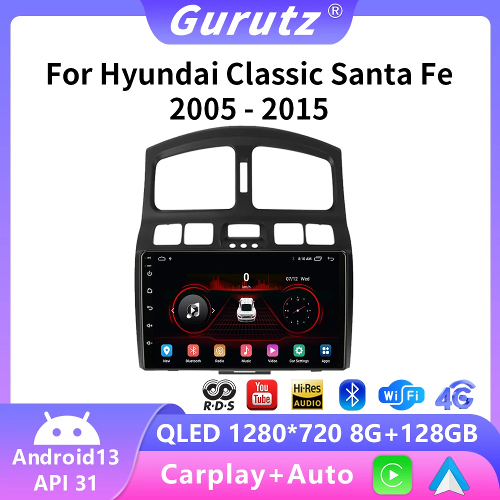 

9 Inch 2 Din Android 13 for Hyundai Classic Santa Fe 2005 2006-2015 Car Radio Multimedia Player Carplay Stereo GPS DVD Head Unit