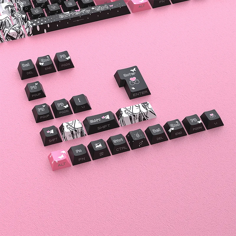 Butterfly girl Theme Keycaps 125 Keys PBT Keycaps Cherry profile Side engraving keycaps for Mechanical Keyboard MX Switches