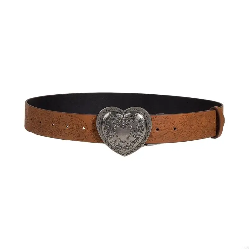 P88B Universal PU Waist Belt with Carved Heart Buckle for Women Jeans Skirt Decors