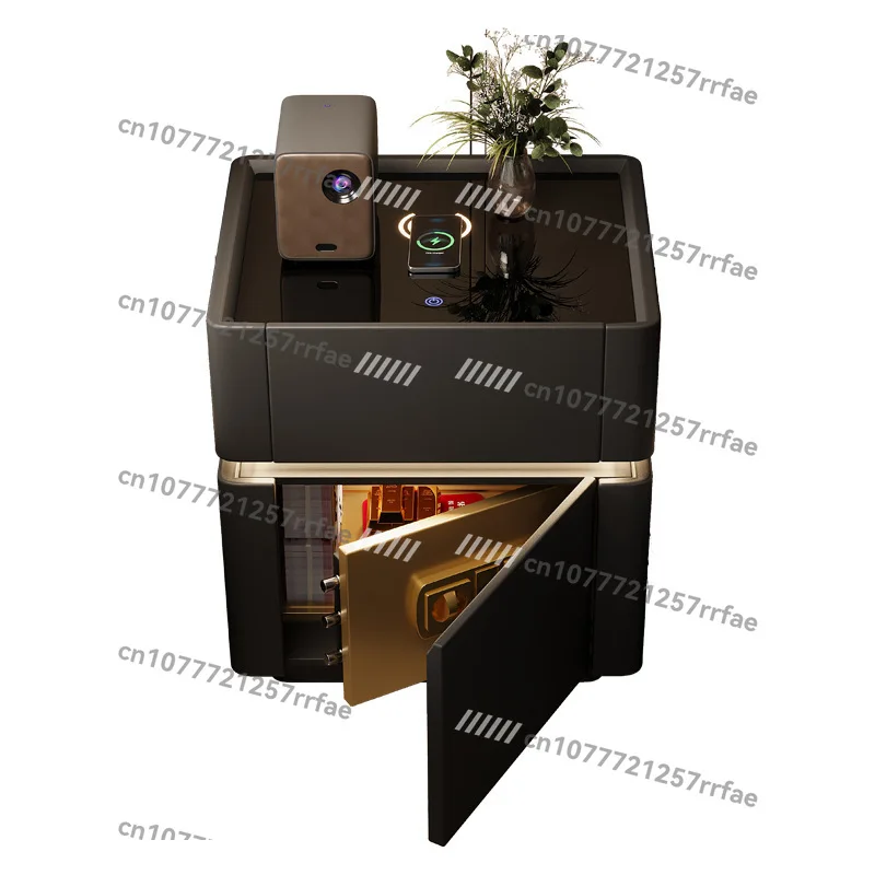 Smart bedside table integrated household bedroom solid wood with lock premium light luxury multi-functional black storage