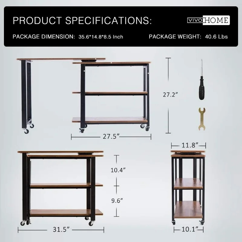 Sofa Side Table 360° Rotating Mobile End Table Movable Laptop Table with 2 Tiers Storage Shelves 6 Universal Casters for Home