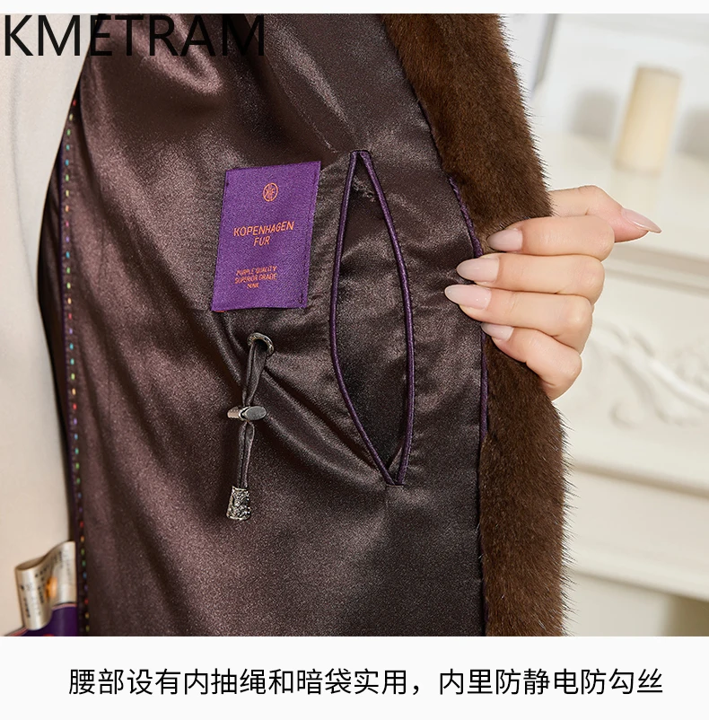 KMETRAM الطبيعية الأرجواني التسمية الصف فرو منك سترة امرأة 120 سنتيمتر طويلة معطف الفرو الحقيقي مع غطاء محرك السيارة الشتاء النساء الملابس 2025 schuba #5
