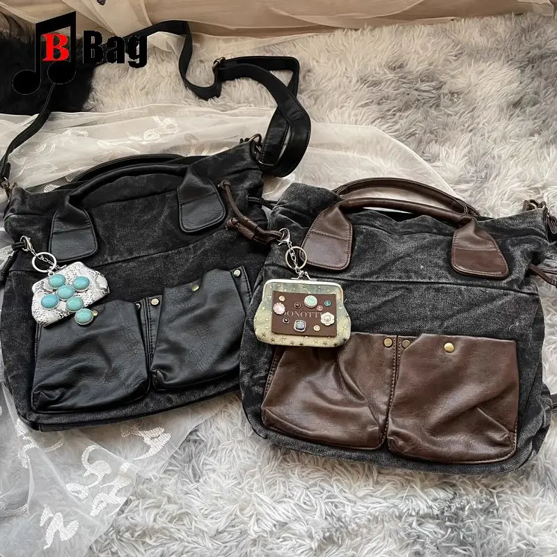 Y2K Gothic Women’s Girls subculture Handbags Spice Girls Harajuku Versatile One Shoulder Distress canvas high-capacity Bag Totes