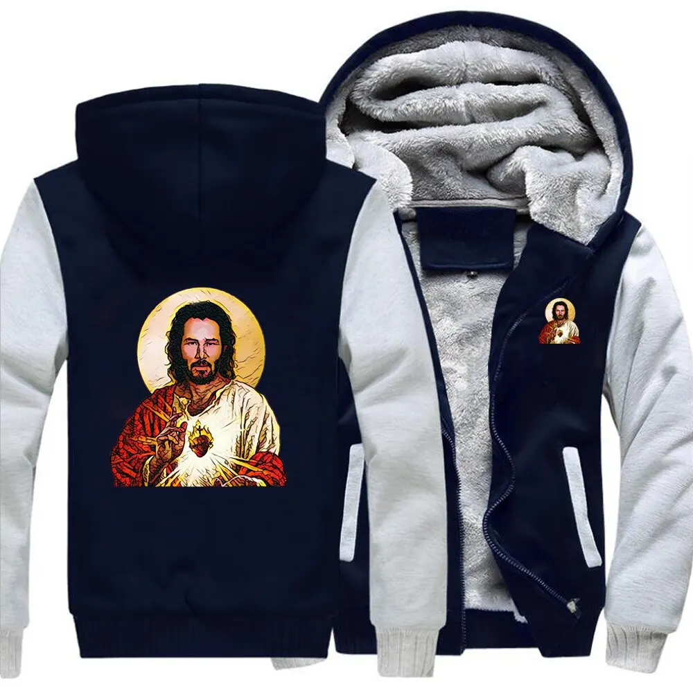 

Funny Desgin Holy Keanu Jesus Jackets Men 2022 Spring Fleece Zipper Sweatshirts Male Jacket Streetwear Men's Sportswear