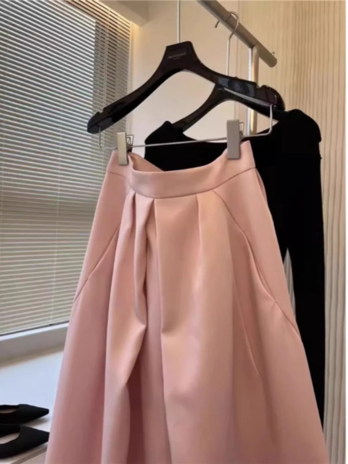 Gonna longuette a trapezio a vita alta rosa Ele Gonna ombrello dimagrante con sensazione di fascia alta da donna delicata primavera autunno