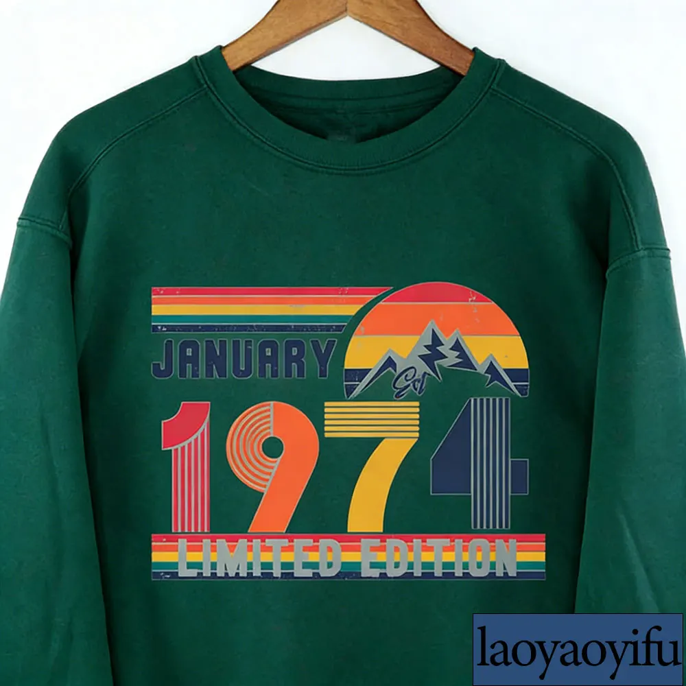

1976 Sweatshirt 1976 Birthday Retro Sweater 50 Birthday Year Long Sleeve Shirt for Women Men 50th Birthday Tee Gift Winter Tops