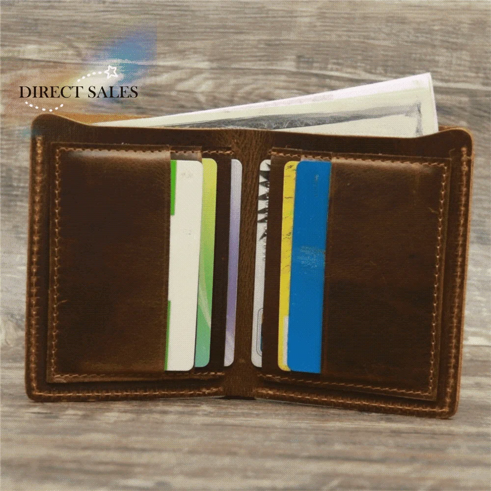 Portable Bifold Design Men Genuine Leather Wallet Retro Short Style Coin Purse Minimalist Lightweight Handmade Wallet Gift
