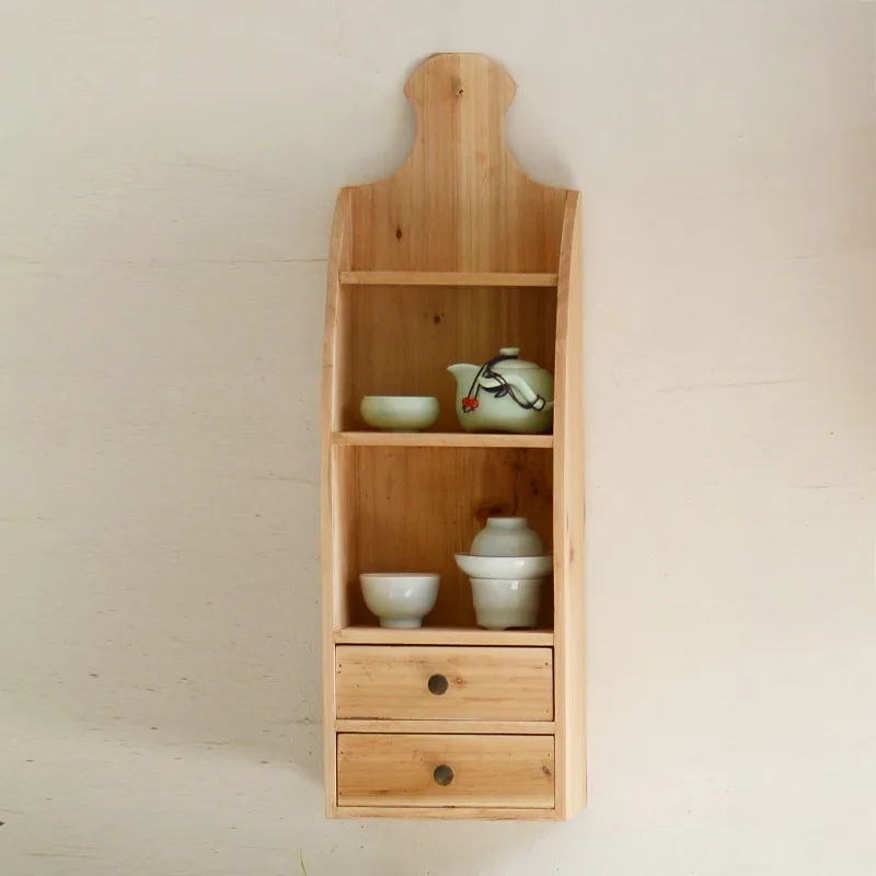Tea room tea cup rack tea set storage rack bar wall shelf dining side storage rack solid wood wall cabinet restaurant wall cabin