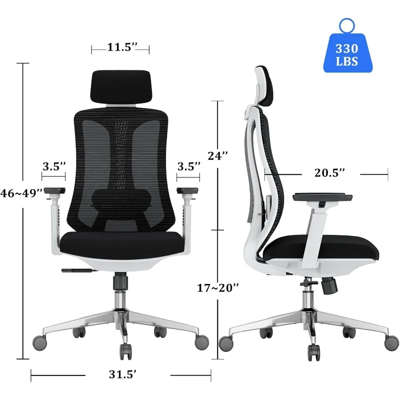 Ergonomic Mesh Office Chair, Computer Desk Chair with 3D Armrests, Adjustable Lumbar Cushion and Adjustable Headrest