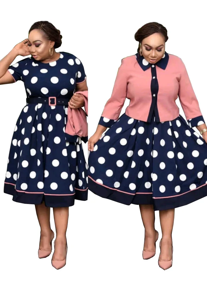 Two Piece Set Versatile Fashion Daily Style High Waist Autumn/Winter Fashion Wave Dot Print Set Dress Two Piece Set