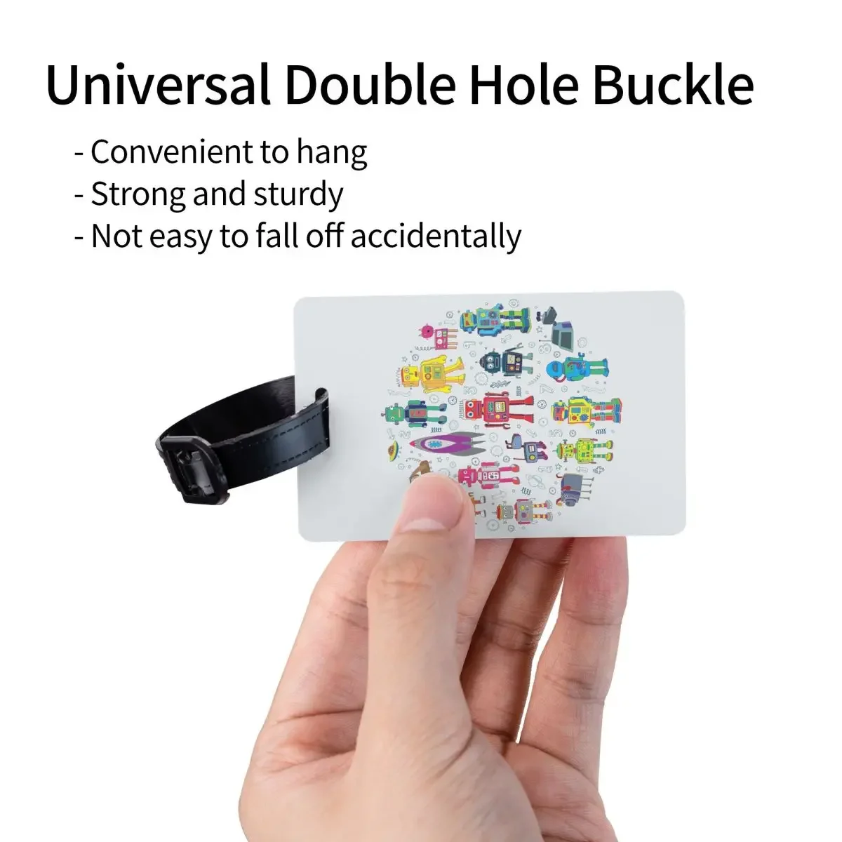 Robots In Space - Grey - Fun Robot Pattern By Cecca Designs Luggage Tags Baggage Boarding Tag Label Holder ID Name Address