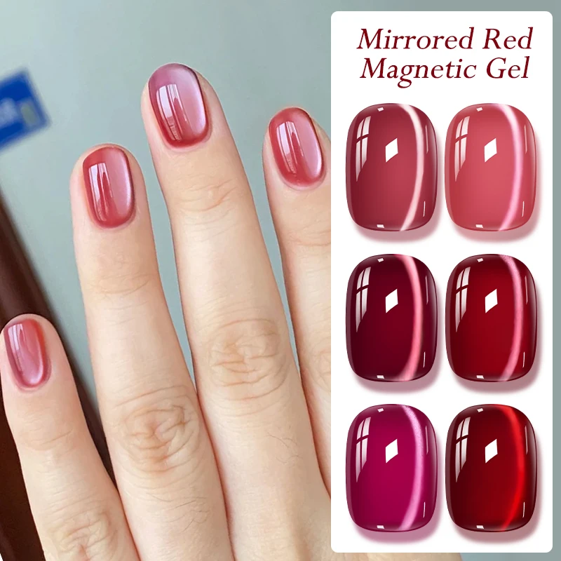 7 stücke Verspiegelte Rote Katze Magnetische Gel Nagellack Set Spiegel Effekt Magnetische Semi Permanent Soak Off UV Gel Lack Nagel liefert