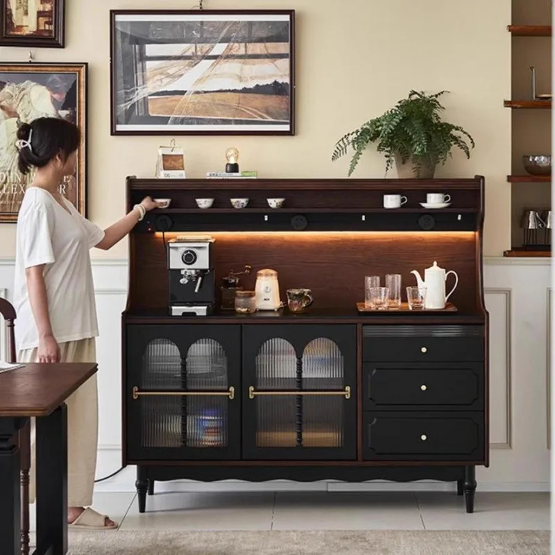 

French retro solid wood dining side cabinet small apartment living room wall storage cabinet