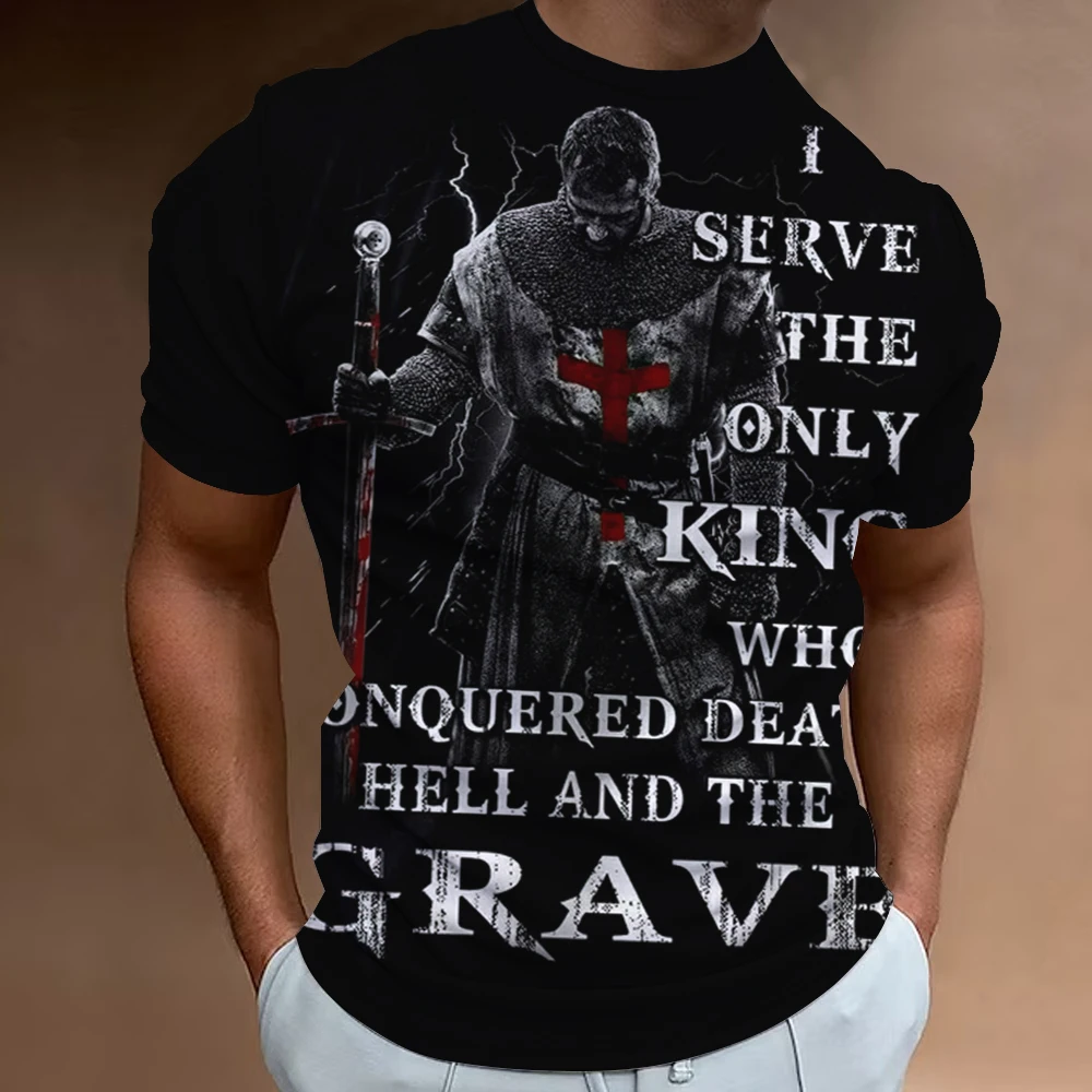 Vintage Crusades T-Shirt Men's 3D Knight Print T Shirt Summer casual Punk Oversized Short Sleeve Tops Tees Shirt Man Clothing