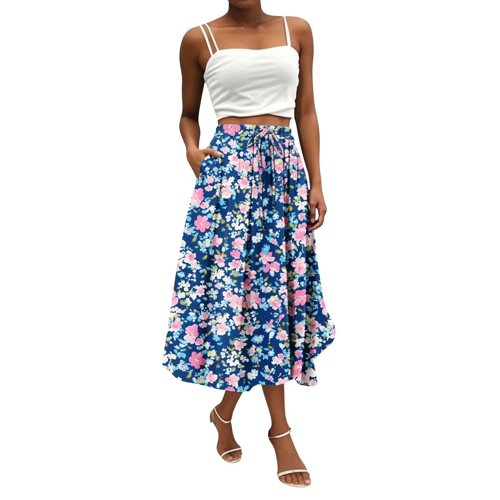 

Solid Color Skirts For Women New Women'S Skirt Bohemian Skirt Floral Print Casual Temperament Pocket Long Skirt Women Faldas