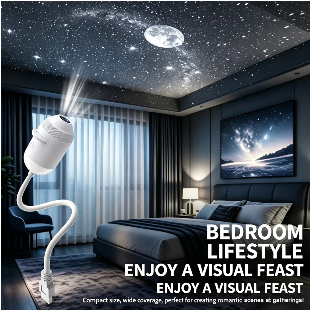 HD Holographic Night Light Projector 2-in-1 Galaxy Star Design with Eye Protection USB Powered for Bedroom Car Perfect Christmas