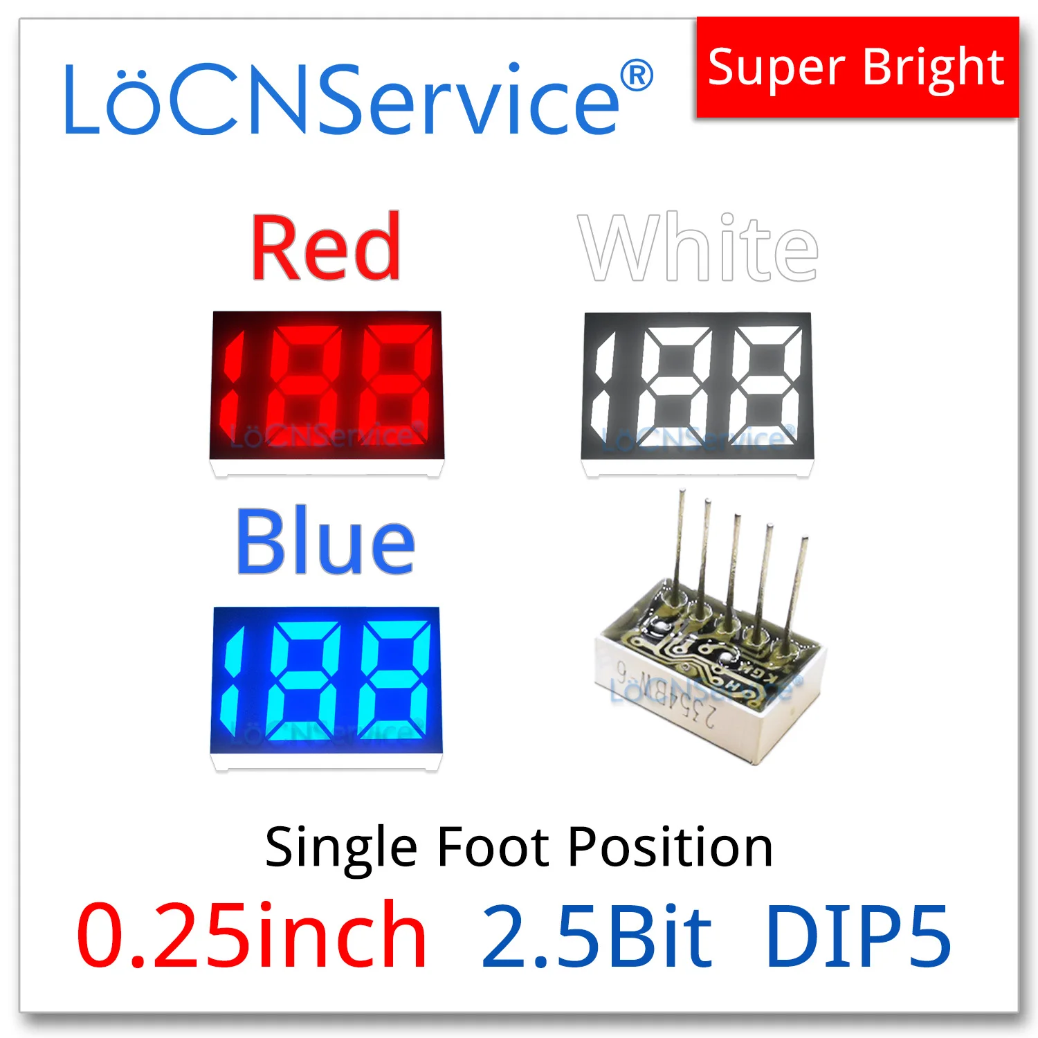 LoCNService30PCS 0.25Inch Digital Tube LED Display 2.5 Bit Red Blue White Common Anode 7 Segment 0.25 inch 188 2.5Bit Single PIN